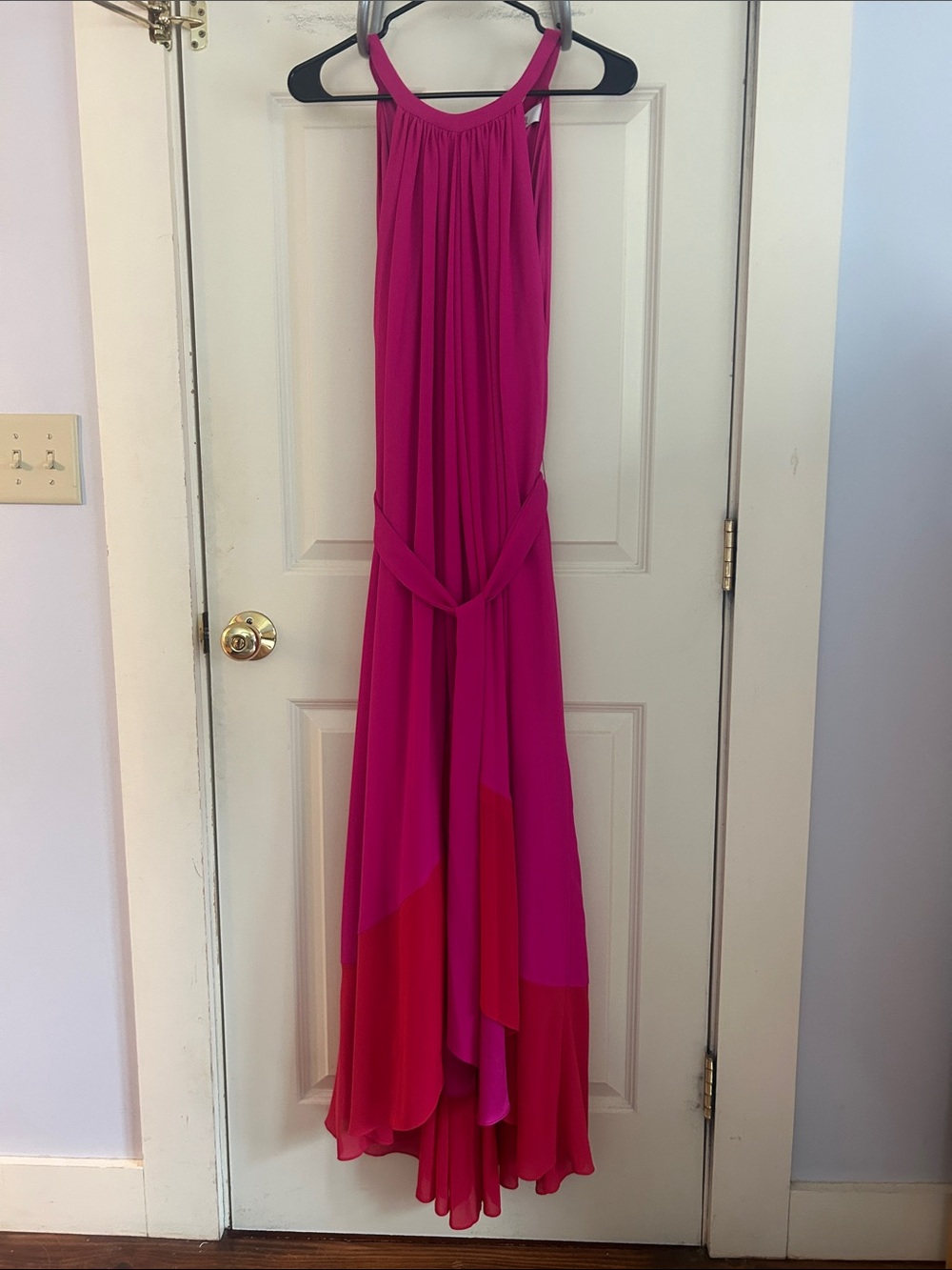Badgley Mischka Hot Pink & Fuchsia Halter Maxi Dress